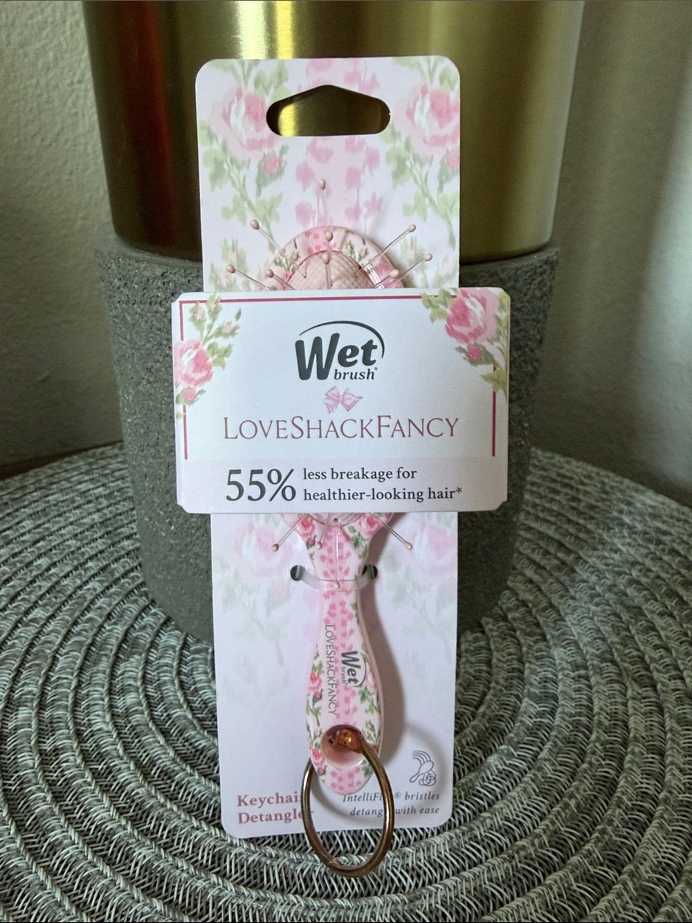 Love Shack Fancy X Wetbrush Blooming Heirloom Keychain Brush Strawberry Macaroon